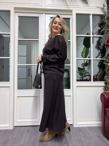 A02236 kahve bluz takımlı elbise