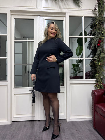 A02256 siyah  fiyonklu elbise