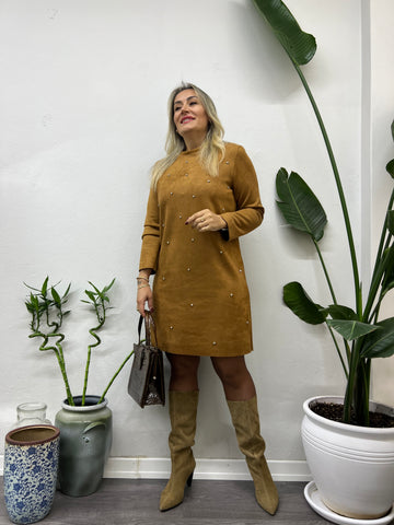 A01649 nubuk taşlı nubuk elbise