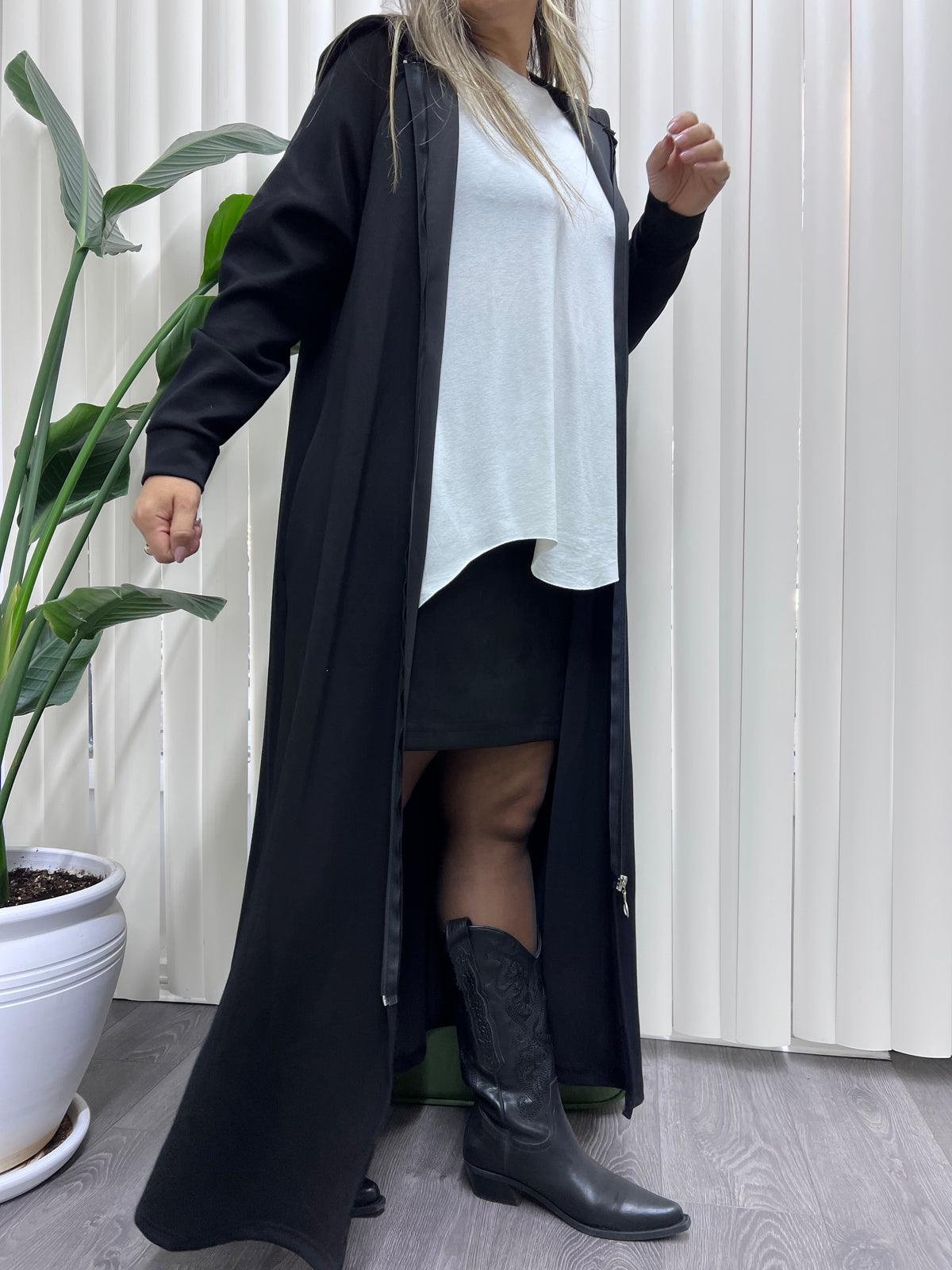 A01510 kapişonlu fermuarlı modal kumaş elbise kimono