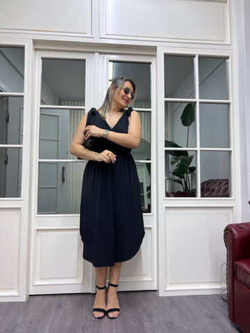 A01891 omuzları bağlamalı beli lastikli likralı elbise
