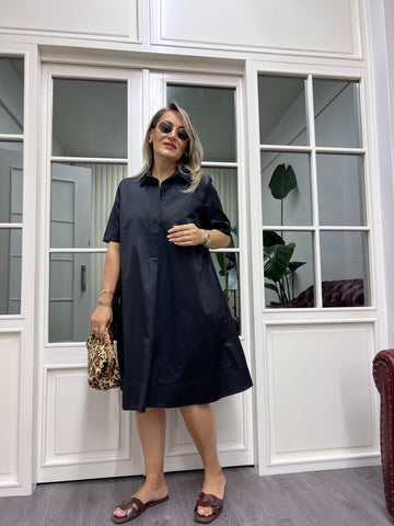 A01960 poplin yakalı bol elbise