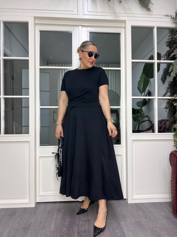 A02489 Likralı modal kumaş kısa kollu maxi elbise