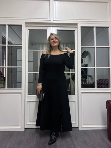 A02172 siyah modal kumaş madonna elbise