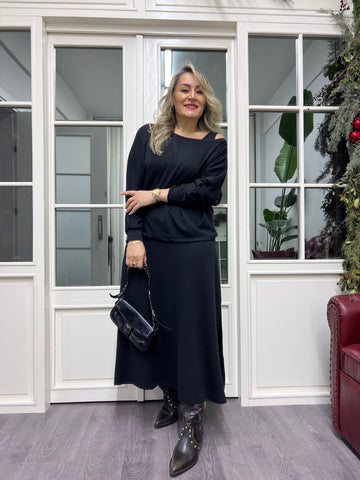 A02238 siyah bluz elbise takım