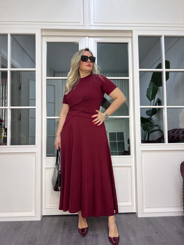 A02487 bordo likralı modal Çan elbise