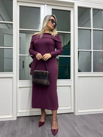 A01651 bordo modal kumaş madonna elbise