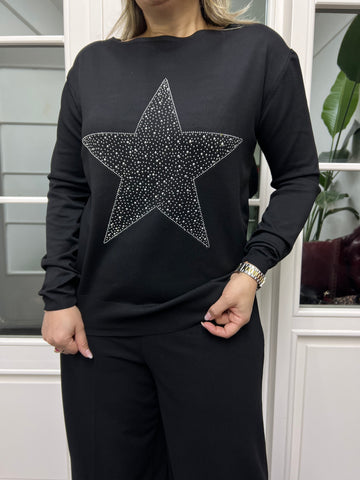 A02246 yıldız desenli siyah triko