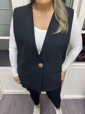 A02228 siyah tek düğmeli yelek