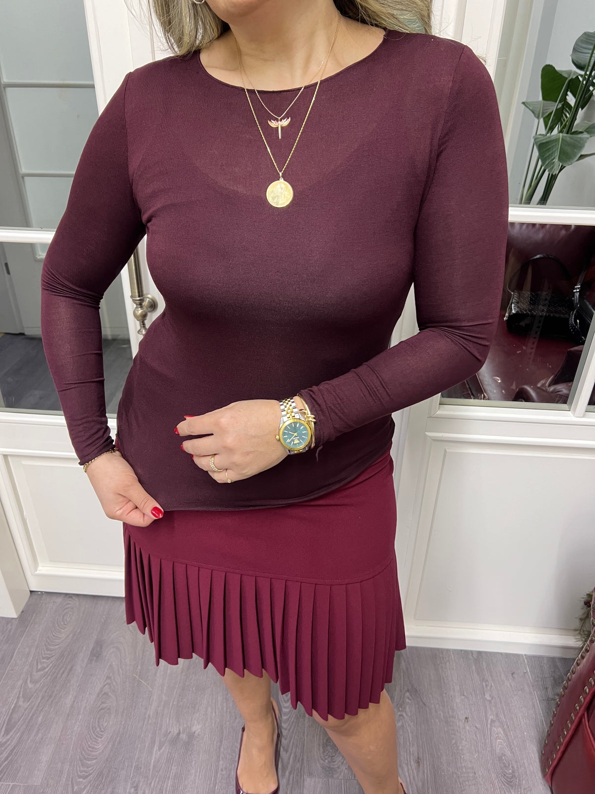 A02304 bordo pamuklu bluz