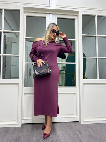 A01651 bordo modal kumaş madonna elbise