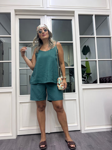 A01992 yeşil askılı tensel şort takım