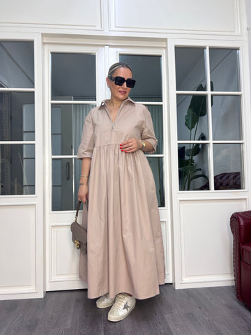 A02559 collared beige poplin oversized dress