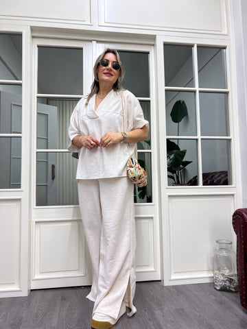 A01956 krem rengi keten takım