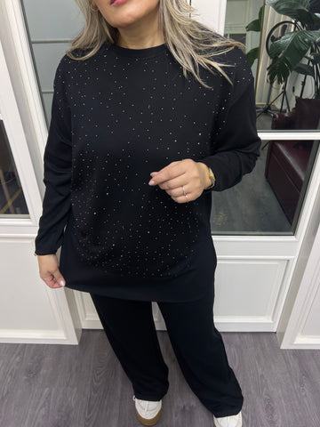 A02180 taşlı likralı modal kumaş sweat