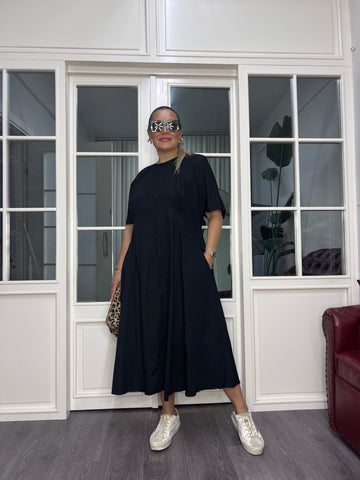 A02653 poplin kumaş bol kesim çan elbise