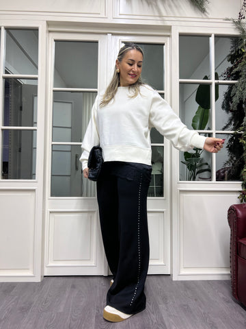 A02235 yanları taşlı palazzo pantolon