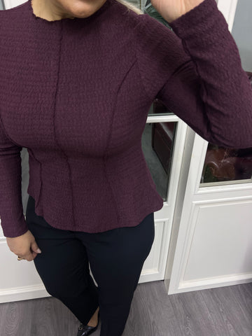 A02187 bordo likralı bluz