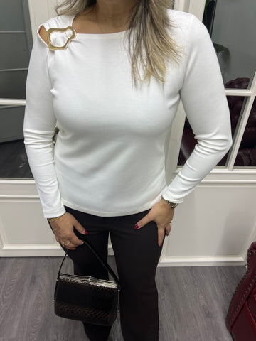 A02146 bej omuzu tokalı likralı bluz