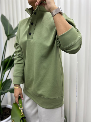 A01479 haki renk likra çıtçıtlı sweat