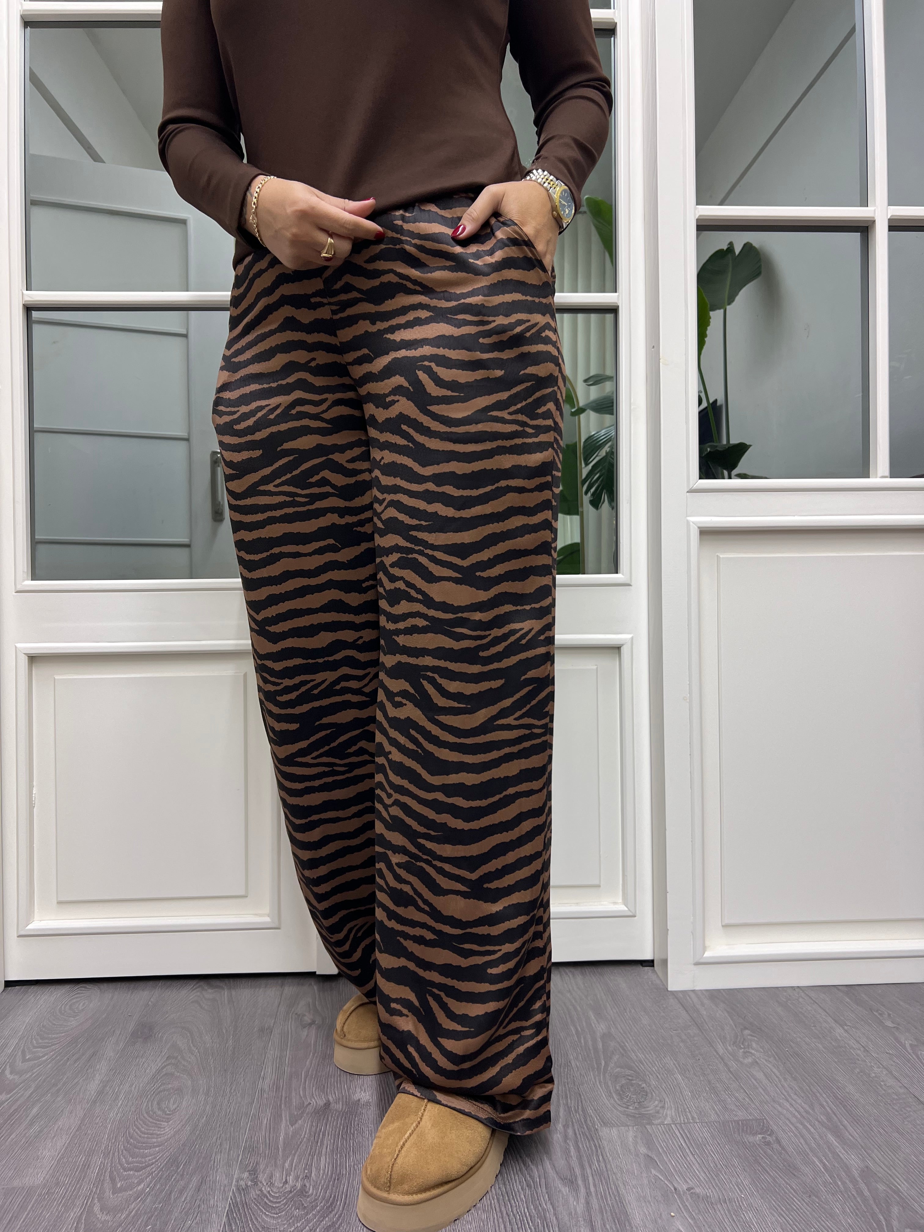 A02096 zebra desen beli lastikli pantolon