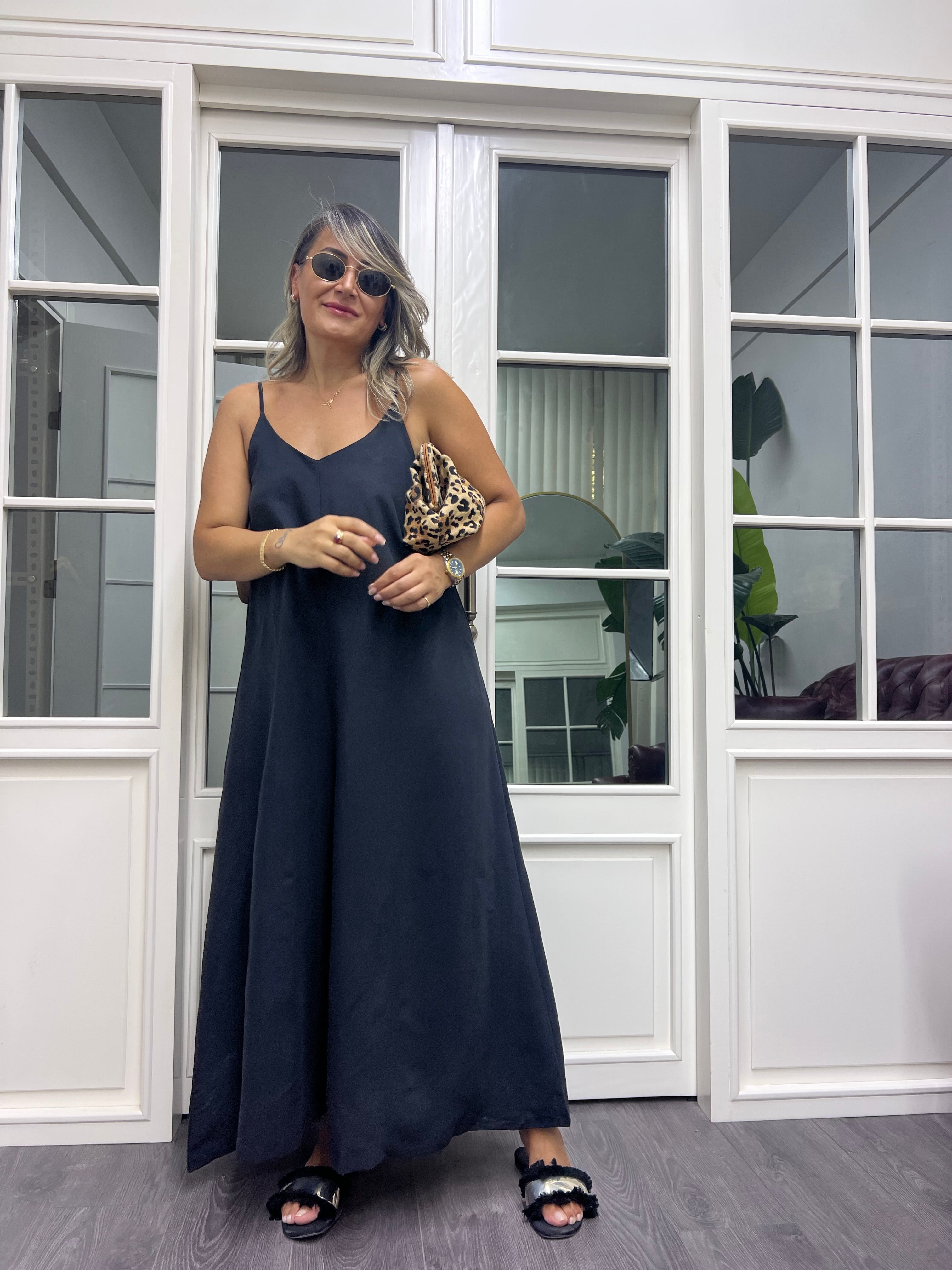 A02014 askılı tensel kumaş maxi elbise