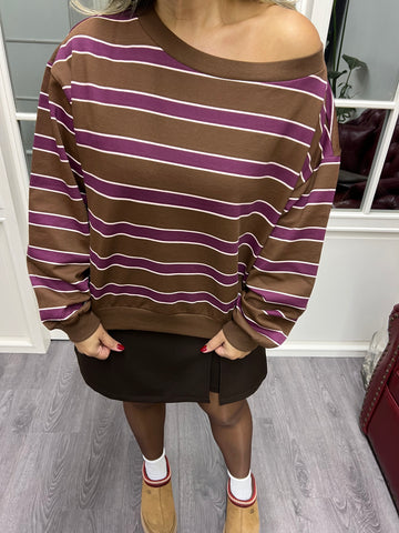 A02091 çizgili bordo sweat