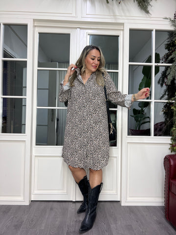 A02335 leopar desen viskon gömlek elbise