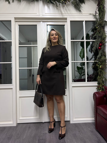 A02258 acı kahve fiyonklu elbise