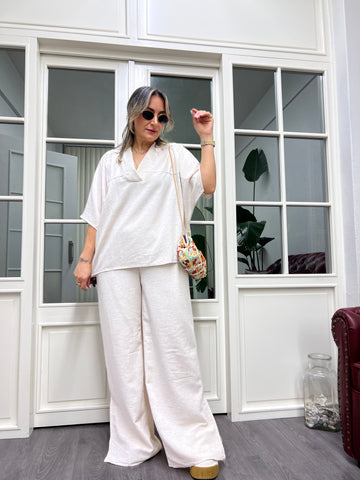 A01956 krem rengi keten takım