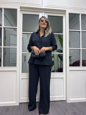A02053 taşlı Crep kumaş gömlek