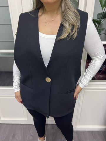 A02228 siyah tek düğmeli yelek