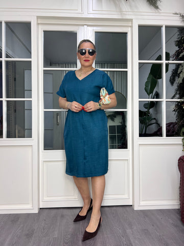 A02483 petrol blue ayrobin dress with pockets