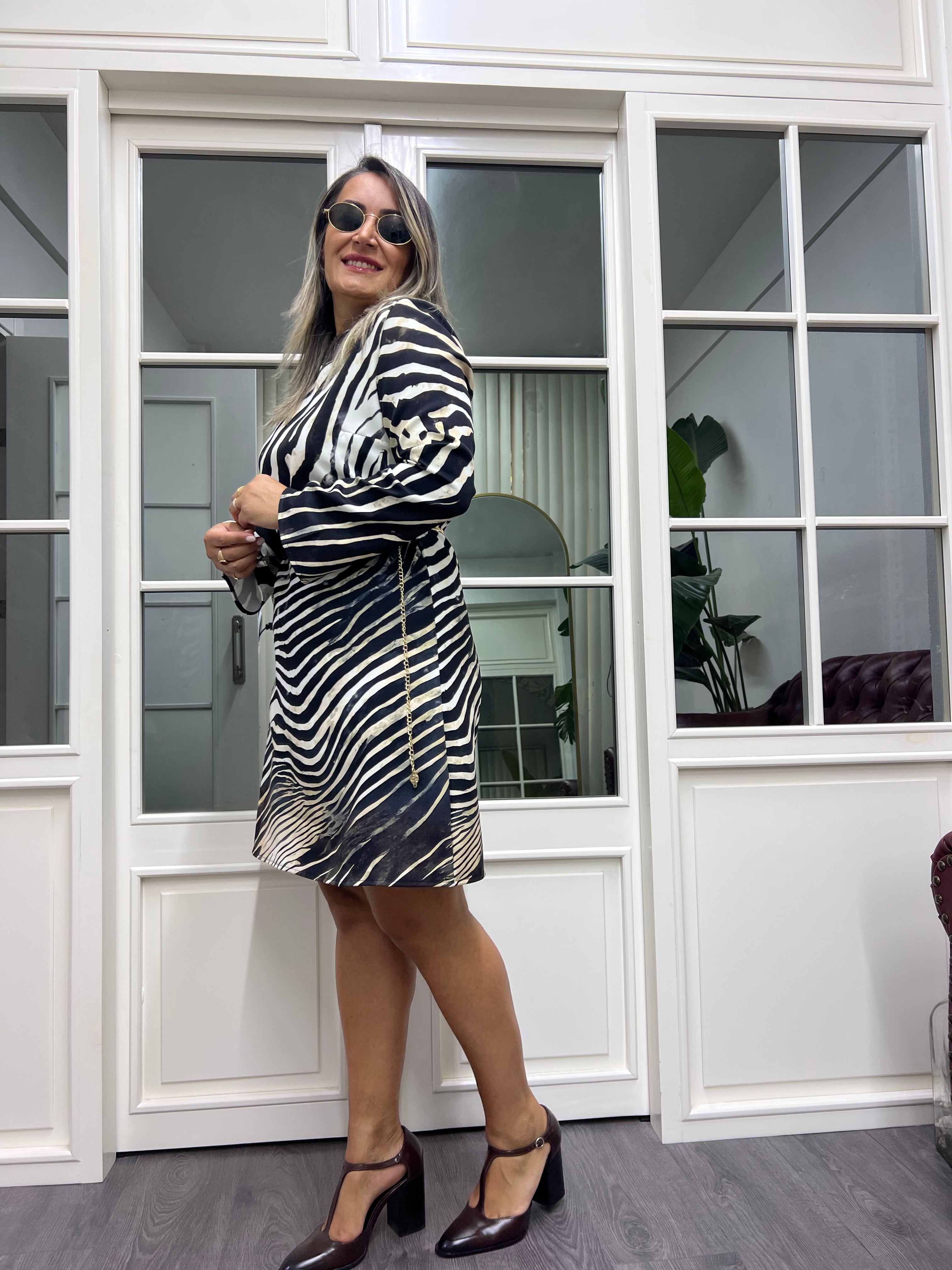 A02064 zebra desen dokuma elbise