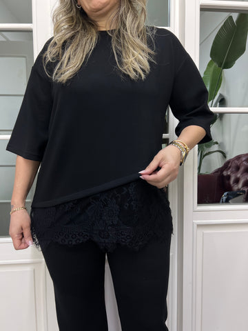 A02361 modal kumaş likralı dantelli bluz