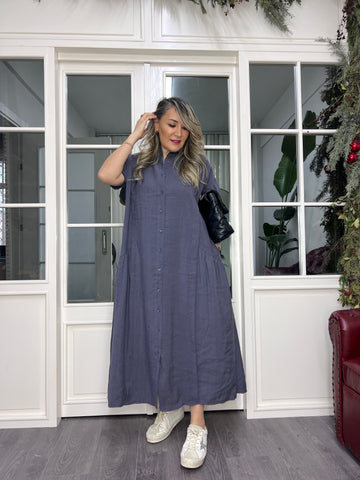 A02389 grey tencel fabric maxi dress