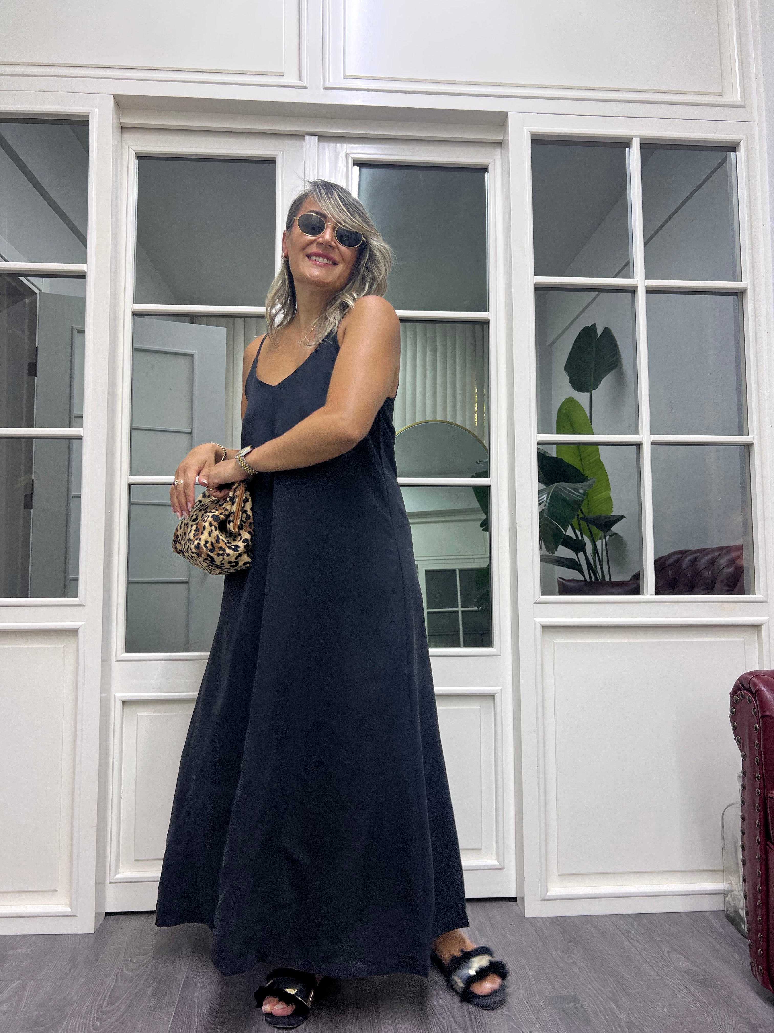 A02014 askılı tensel kumaş maxi elbise