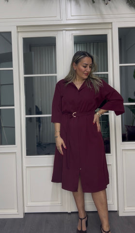 A02310 bordo premium gömlek elbise