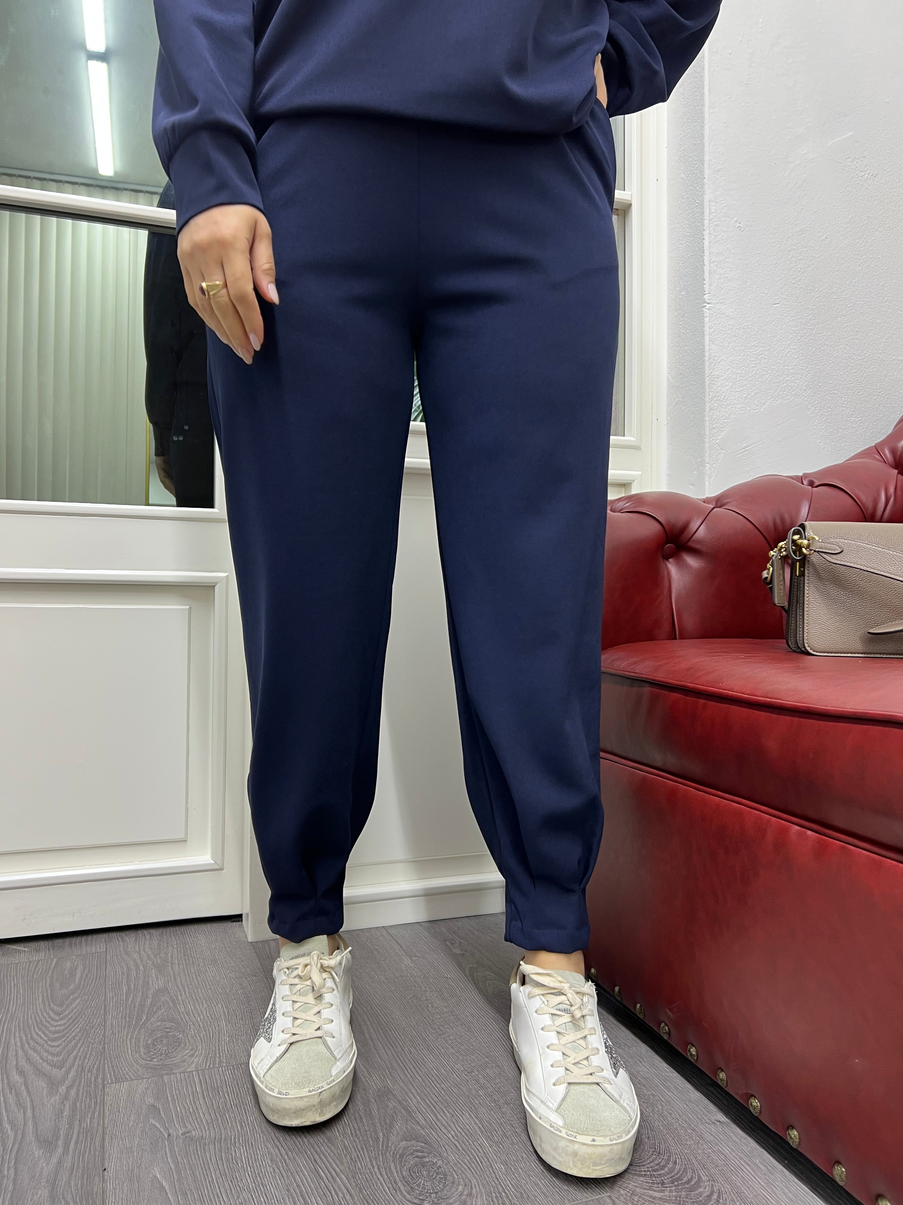 A01737 lacivert paçası pensli likralı beli lastikli pantolon
