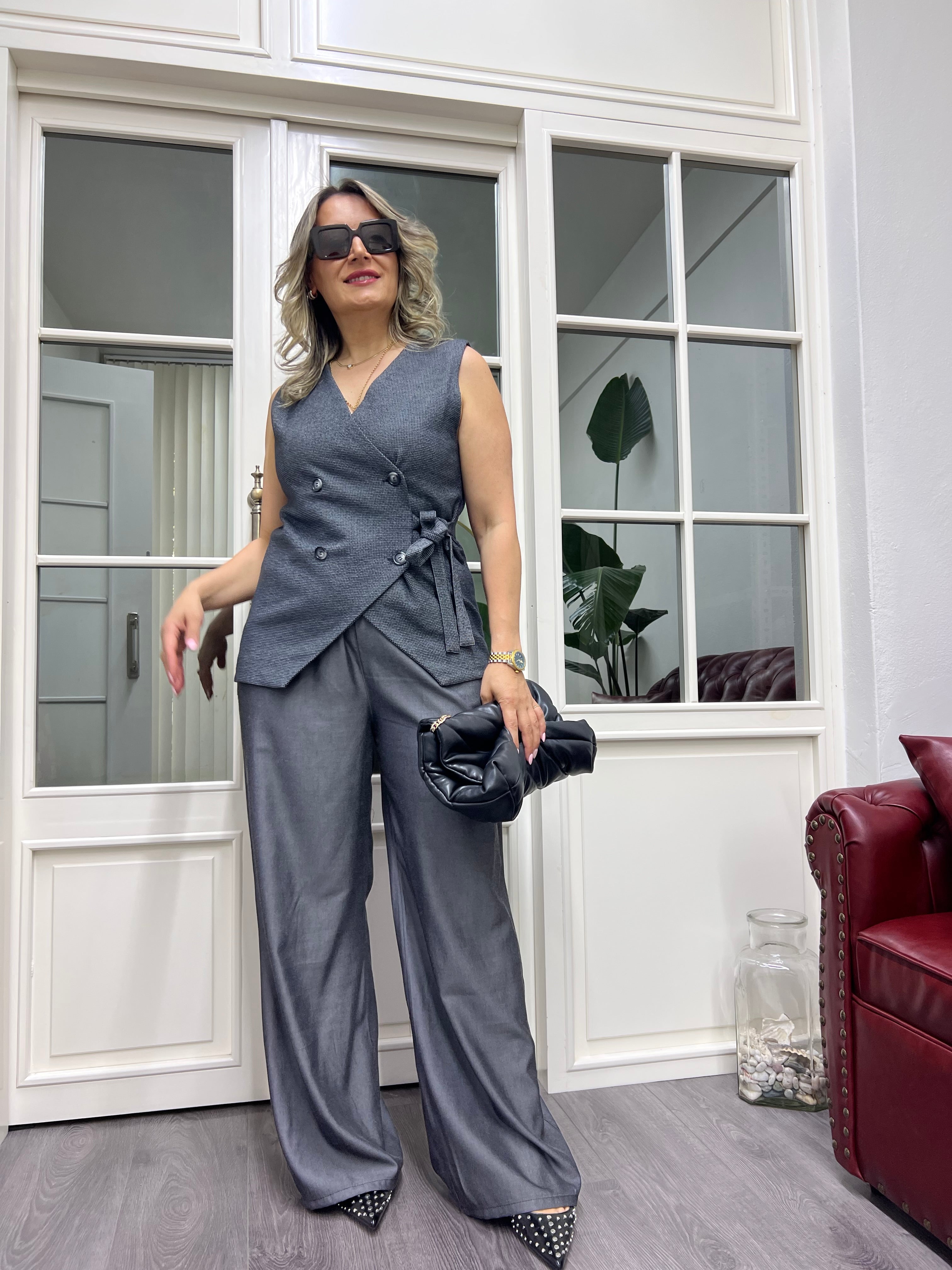 A01927 beli lastikli antrasit bol pantolon