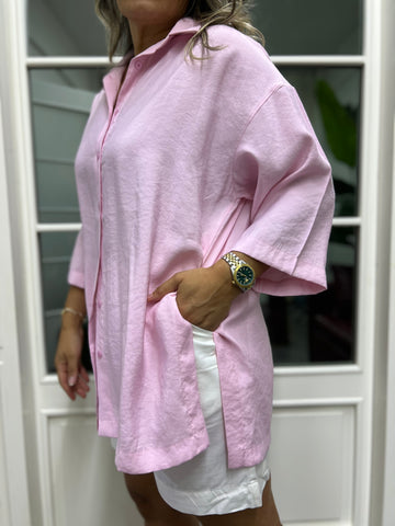 A02071 crep kumaş pembe gömlek