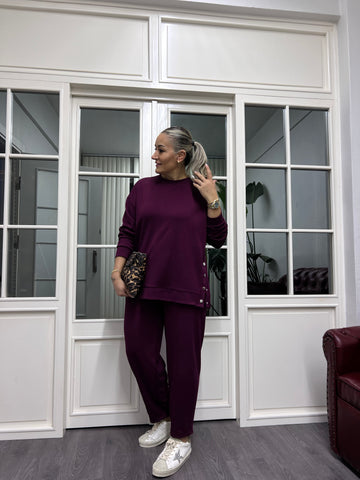 A02185 bordo çıtçıtlı modal kumaş eşofman takımı