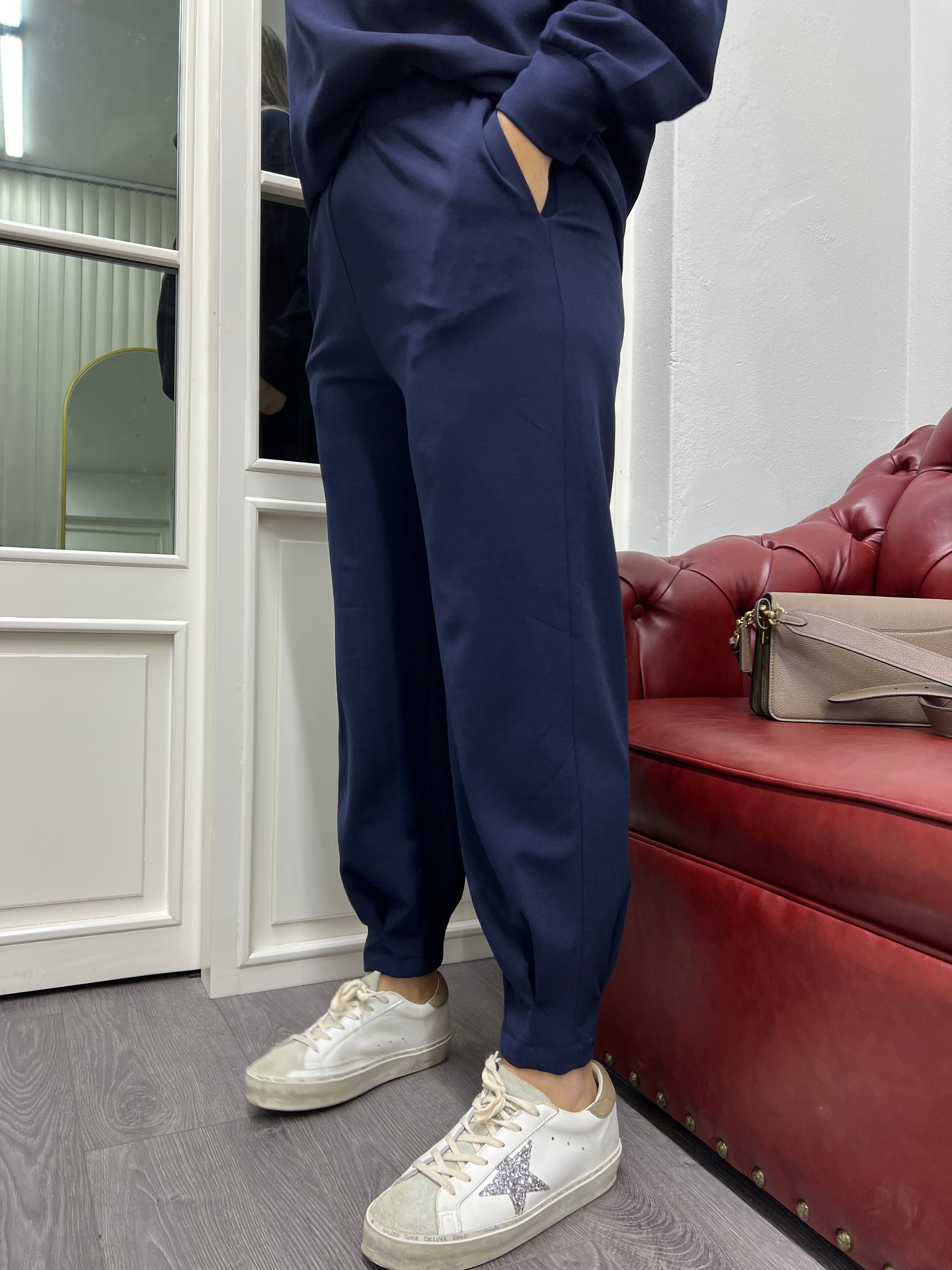 A01737 lacivert paçası pensli likralı beli lastikli pantolon