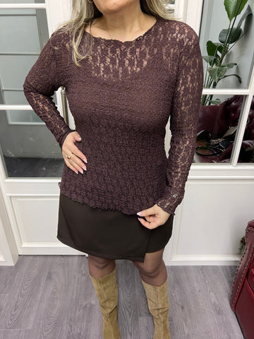 A02263 kahve dantelli bluz