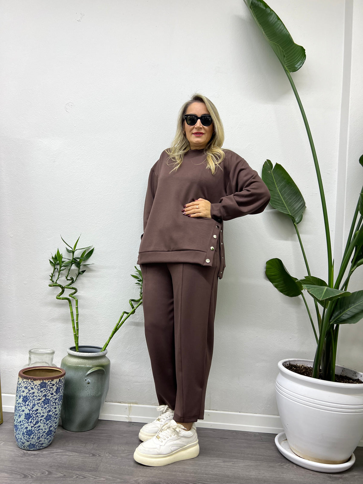 A01601 kahve likralı modal kumaş eşofman