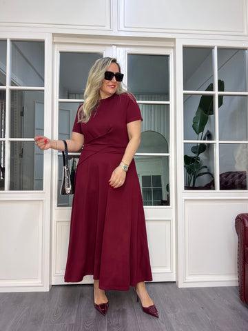 A02487 bordo likralı modal Çan elbise