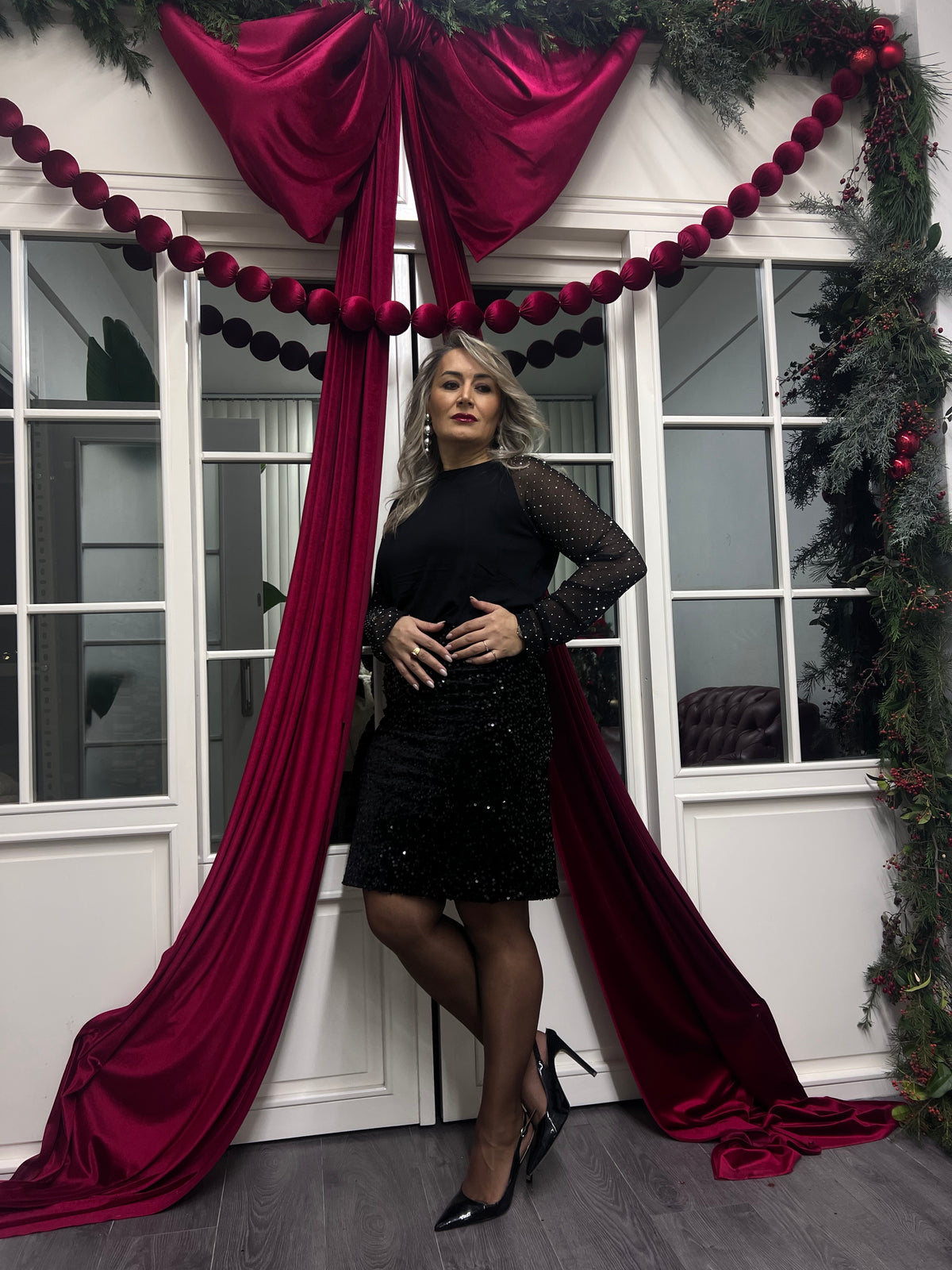 A02198 siyah payetli likralı etek