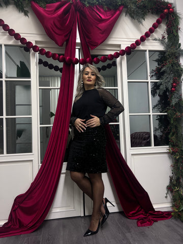 A02198 siyah payetli likralı etek