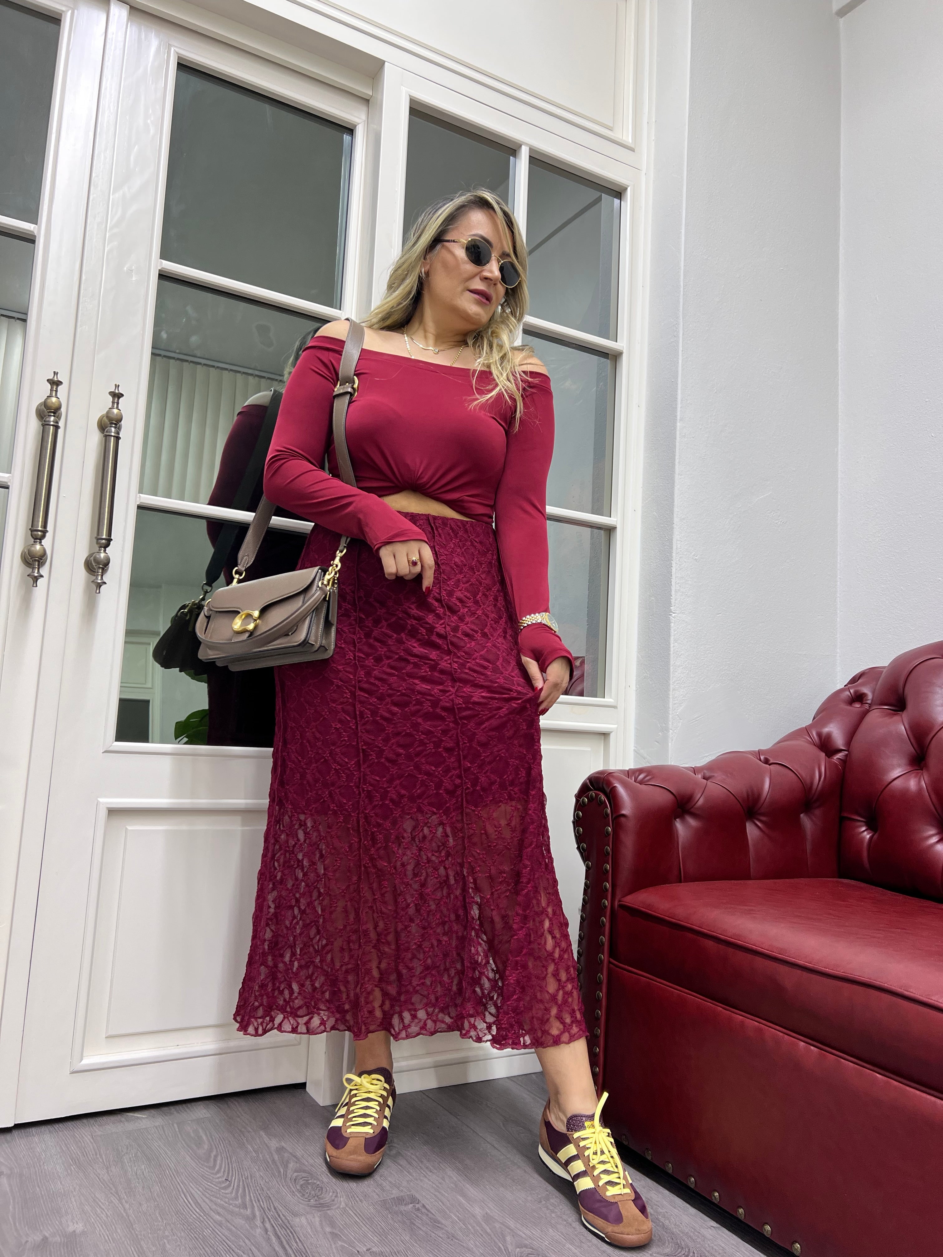 A01805 bordo likralı madonna bluz