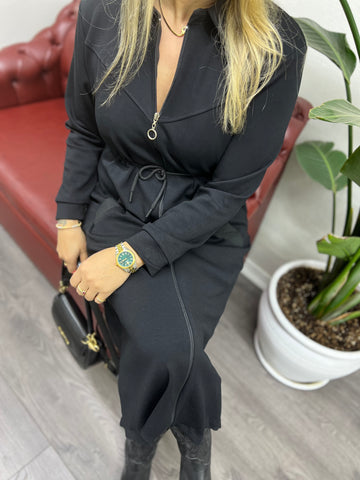 A01719 fermuarlı cepli likra elbise